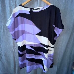 Trixi Schober 95% Silk Short Sleeve Geometric Top Blouse 16 Germany Purple Black
